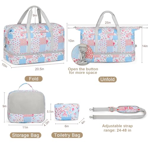 IBFUN Weekender Bags for Women, 21" Travel Duffle Bag with Shoe Compartment - color: E3-Blue