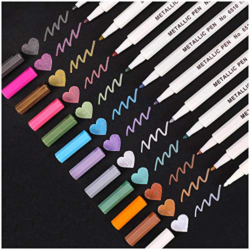 Dyvicl Metallic Marker Pens, 12 Colors Hard Fine Tip Metallic Markers for Black Paper, Adult Coloring, Card Making, Rock Painting, Scrapbooking Crafts, DIY Photo Album - style: 12 Hard fine tip