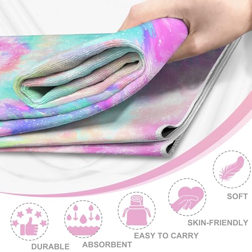 Yoga Mat Towel,Hot Yoga Towel High-Definition Pattern,Machine Washable with Ultra-Absorbent Yoga Towels for Hot Yoga Non Slip for Fitness,Exercise,Pilates,72 x 27 in,Pink and Green Gradient - color: Pink and Green Gradient