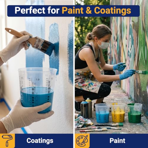30 Pack 64oz 1900ml Clear Plastic Paint Mixing Cups with 30 Stir Sticks - Disposable Graduated Measuring Cups for Paint, Resin & Epoxy with ML Scale & 3-Column Ratios (1:1-7:1) for DIY Crafts - size: 64oz / 1900ml
