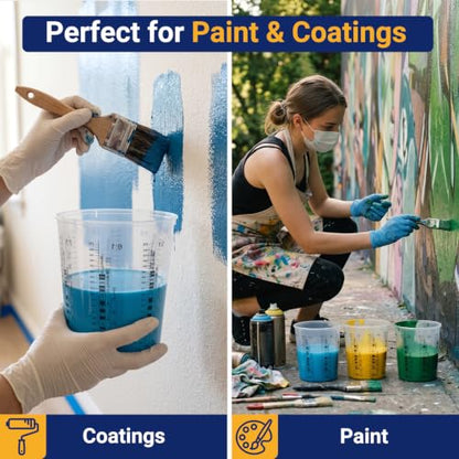 30 Pack 64oz 1900ml Clear Plastic Paint Mixing Cups with 30 Stir Sticks - Disposable Graduated Measuring Cups for Paint, Resin & Epoxy with ML Scale & 3-Column Ratios (1:1-7:1) for DIY Crafts - size: 64oz / 1900ml