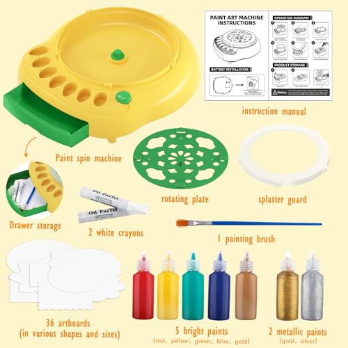 Spin Art Machine for Kids, Paint Spinner Arts & Crafts Gift Kit, Ages 4-12 | Includes machine, 36 artboards, 7 washable paints & splatter guard. Easy-clean, screen-free STEAM gift for girls & boys - color: Green
