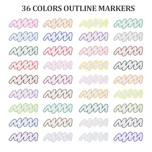 36Shimmer Markers Outline Pens School Art Supplies Gifts Teen Girl 9-12 | School Supplies for Kids 9-12 Chriatmas Stocking Stuffers Birthday Easter Party Drawing Crafts Gifts for 4-12 Girls Teens - color: Blue