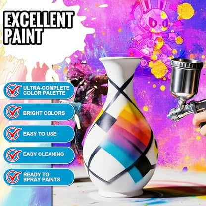 Airbrush Paint - 72 Colors with 3 Thinners, Ready to Spray Air Brush Painting Set, Water-Based Airbrush Paint Set for Fabric, Wood, Model Car, Metal, Plastic - size: 25.2 Fl Oz(Pack of 72)