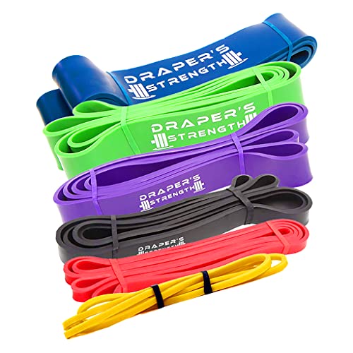 Draper's Strength Heavy Duty Resistance Stretch Loop Bands for Powerlifting Workout Exercise and Assisted Pull Ups - color: #13 6 Band Set Yellow-Blue
