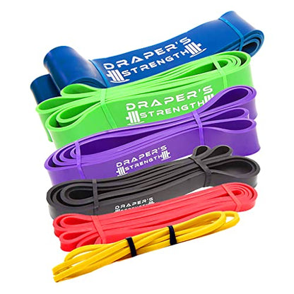 Draper's Strength Heavy Duty Resistance Stretch Loop Bands for Powerlifting Workout Exercise and Assisted Pull Ups - color: #13 6 Band Set Yellow-Blue