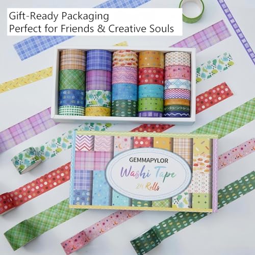 Grid Washi Tape Set 24 Rolls, Decorative Masking Tape for Junk Journal, Scrapbooking Supplies, DIY Crafting Supplies - style: Grid
