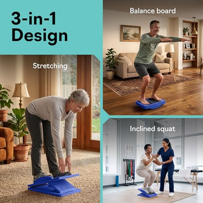 Slant Boards for Exercise, Wooden Slant Board, Calf Stretch Board with 7 Incline Angles, Velour Board, Balance Board & Calf Stretcher, Portable Incline Board for Physical Therapy, Ankle Mobility, Heel & Knees - color: Blue
