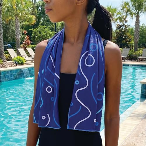 SHAKEitCOOL Extended Size Cooling Towel – Be Cool in Style - Heat Relief, Soft, Lightweight, Sun Protection, Easy Clean - Perfect for Biking, Hiking, Running, Yoga, Golf, Gardening - Swim Bubble M - color: Swim Bubble
