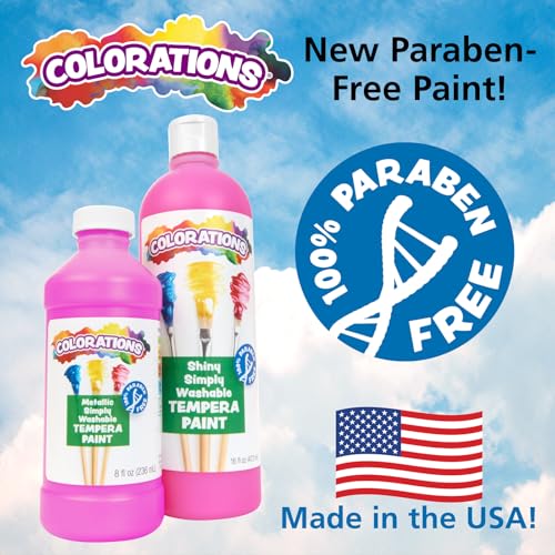 Colorations Paraben-Free Metallic Simply Washable Tempera Paint | Set of 6, 8 oz Bottles - color: Metallic, 6 Pack