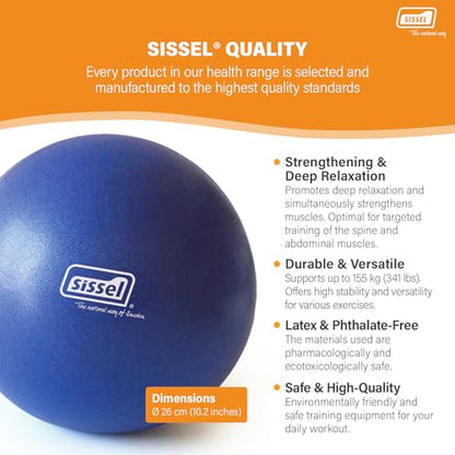 SISSEL Pilates Soft Ball Gray | 8.5 in | Phthalate- & Latex-Free PVC | for Deep Relaxation & Muscle Strengthening | 340 lbs Capacity | Includes Exercise Guide - color: Blue, size: 10"