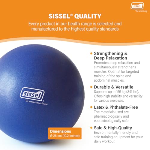 SISSEL Pilates Soft Ball Gray | 8.5 in | Phthalate- & Latex-Free PVC | for Deep Relaxation & Muscle Strengthening | 340 lbs Capacity | Includes Exercise Guide - color: Blue, size: 10"