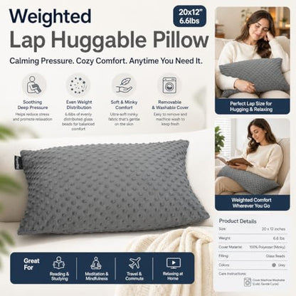 Weighted Pillow, Weighted Huggable Lap Tactile Sensory Pillows | 6.6lbs 20 * 12 inch, Machine Washable Cover, Chemical-Free Fabric, Better Sleep on Couch (Grey) - color: Grey