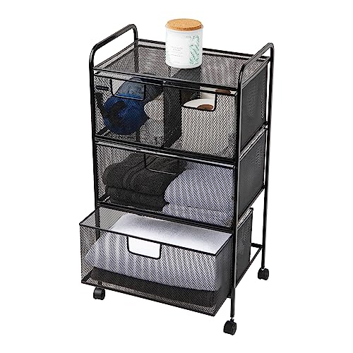 Mind Reader Cart with Drawers, Multipurpose Office Organizer, Utility Cart, Rolling Storage, Metal Mesh, Black - style: 4-Drawers