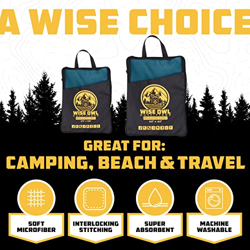Wise Owl Outfitters Microfiber Camping Towel - Quick Dry Towel for Travel, Backpacking, Hiking, Beach, Gym & Yoga - Compact, Fast Drying & Lightweight - color: Marine Blue, size: Large (24x48) + Washcloth (12x12)