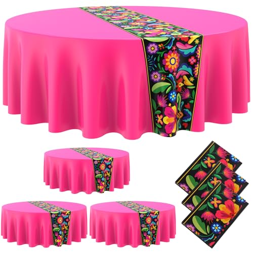 Oudain 6 Pcs Mexican Round Tablecloth 84 Inch Table Cover, Multicolor - color: Multi Color