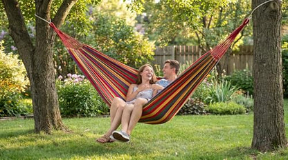 Canvas Hammock 108" Long X 59" Wide 2 Person Hammock 440 pounds Maximum Weight Applicable Scenes in Courtyard Autumn, Indoor Hanging Chairs, Beach Leisure (red Yellow, Twin) - color: Red Yellow, size: Twin