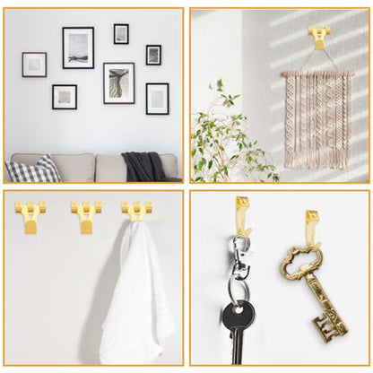 303Pcs Picture Hanging Kit, Picture Hangers Assorted Kit with Heavy Duty Picture Hanging Hooks/Hardware Nails/Sawtooth/Wire/D Rings/Level, Metal Picture Wall Hooks for Frame Canvas Mounting - size: Gold