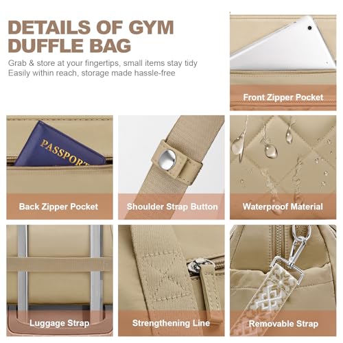 SYTRAH Gym Bag for Women, Duffle Sport Purse for Travel & Dance Khaki - color: Yellow(No shoe compartment)