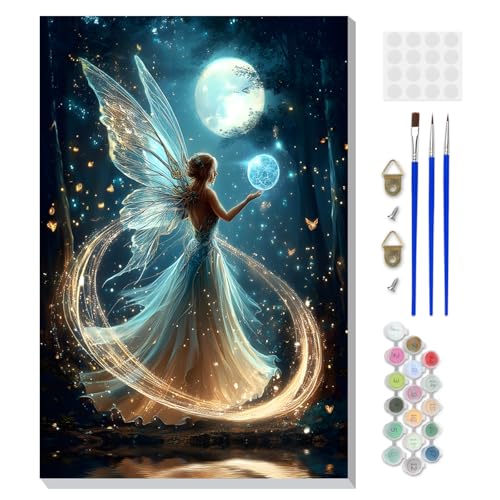 DOMROM Framed Paint by Numbers Kit for Adults, Fairy DIY Paint by Number Kits on Canvas, Easy Canvas Painting by Numbers for Home Wall Decoration Gift 8x12 Inch - color: OMQ065