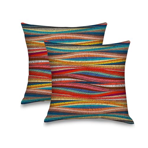 Vintage Boho Rainbow Pillow Covers - Abstract Modern Oil Painting Pillow Covers Themed Decorative for Couch Sofa Bed Living Room Bedroom 18x18 inches Set of 2, Throw Pillow Covers - color: 3-vintage Boho36