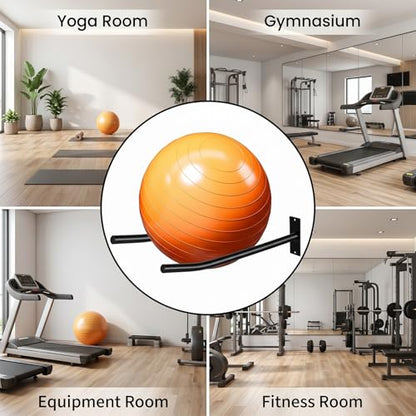 4Pcs Wall Mount Exercise Ball Holder, Heavy Duty Ball Holder Wall Mount, Metal Yoga Ball Rack for Stability Balls, Yoga Mats, Gym, Garage, Home Storage, Black