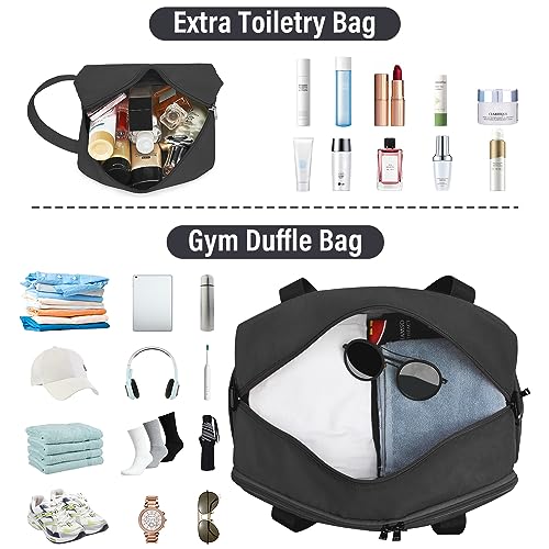 Sports Gym Bag for Women, Travel Duffle Bag with Shoe Compartment & Wet Pocket, Fitness Yoga Bag - color: Black