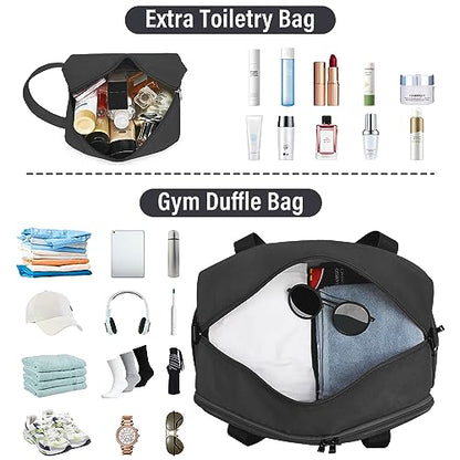 Sports Gym Bag for Women, Travel Duffle Bag with Shoe Compartment & Wet Pocket, Fitness Yoga Bag - color: Black