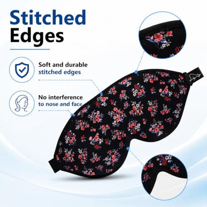 ALASKA BEAR Sleep Mask Contoured Eye Cups for Women Eyelashes Protection - color: A1 Floral Pattern