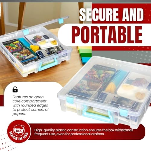 ArtBin Super Satchel 1-Compartment Craft Storage Box, Clear | One Open Compartment, 15.2 x 8 x 6.2 Inches, Secure Latches, Stackable, Clear Durable Polypropylene - color: Aqua Accents, size: 1 Pack