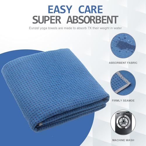 Eunzel Non Slip Hot Yoga Mat Towel with Grip Dots, 72" x 24" - color: Steel Blue, size: 72" x 24"