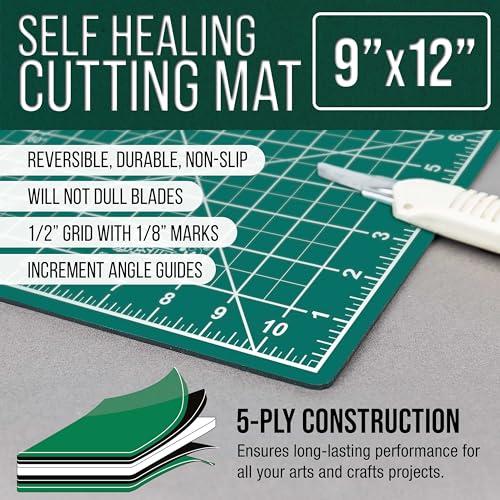 U.S. Art Supply 9"x12" Self-Healing Cutting Mat 5-Ply Green/Black | Double-Sided Green/Black Craft Mat, Non-Slip Cutting Mats for Crafts, Sewing, Quilting, Scrapbooking - color: Green/Black