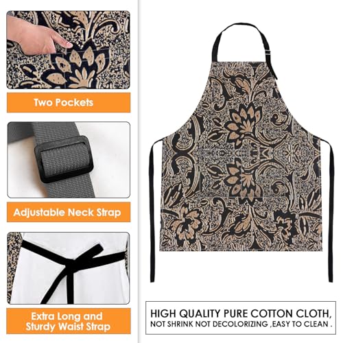 Apron with Pockets, 32x28 inch, for Women Men, Beige Embossed | Abstract Flower Texture Waterproof Adjustable Bib Aprons for Kitchen Cooking Baking Painting Gardening - color: Abstract Beige