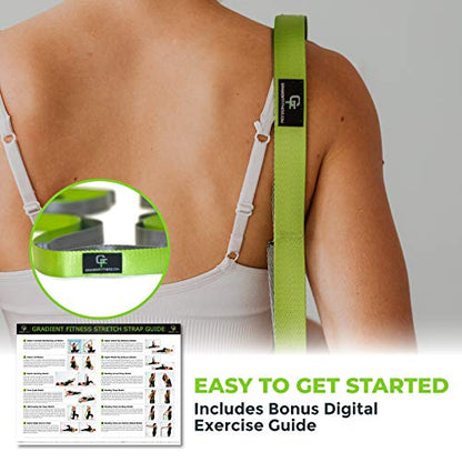 Gradient Fitness Stretching Strap for Physical Therapy, 12 Multi-Loop Stretch Strap 1" W x 8' L, Neoprene Handles, Physical Therapy Equipment, Yoga Straps for Stretching, Leg Stretcher. - color: Green/Grey