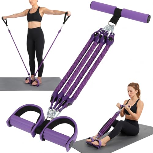 Pedal Resistance Band with Handles, Adjustable Resistance Bands Set (25-100 lbs) with Door Anchor & D-Handles, Fabric Covered Exercise Bands for Ab Workout, Legs, and Arm Training - color: Purple