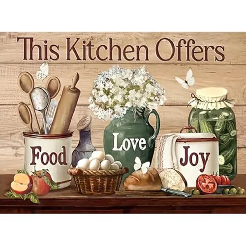 JFYHAB Kitchen Diamond Art Kits for Adults, Food Diamond Painting Kits for Adults Beginners, DIY 5D Diamond Painting with Round Gem Art Kits for Adults for Gift Home Wall Decor 12x16 Inch