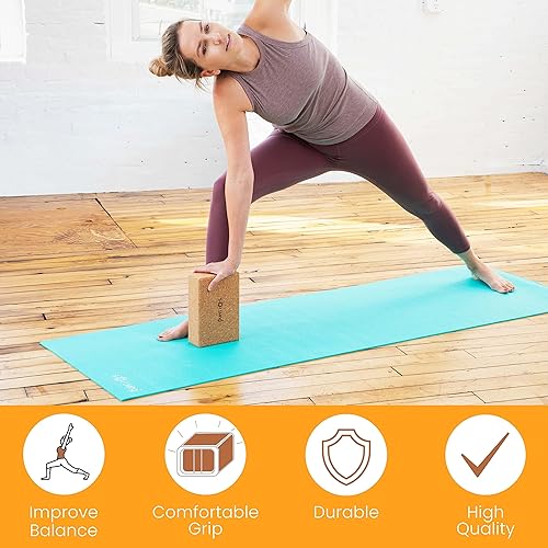 Sol Living Yoga Block Cork Brick Stretching Pilates Meditation Exercise Equipment Support Deepen Poses Odor Free Non Slip Yoga Accessories - 4" x 6" x 9"