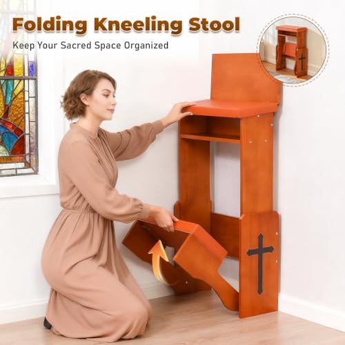 Prayer Kneeler Bench with Book Rest, Adjustable Height | Foldable design, thick padding, portable prayer stool, for home church meditation use