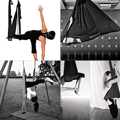 ZELUS Aerial Yoga Swing Sling Strong Yoga Hammock Kit Set Trapeze Inversion Equipment Include 2 Extensions Straps and Ceiling Mounting Kit - color: Black