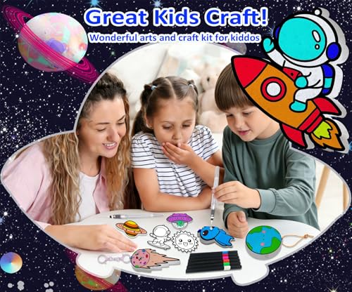 mom&myaboys 3D Aqua Puff Art Kit for Kids - Mess-Free Magic Water Painting Craft, DIY Color & Inflate Animals Activity, Creative Travel Gift for Girls & Boys Ages 4-10 (Outer Space) - style: outer space