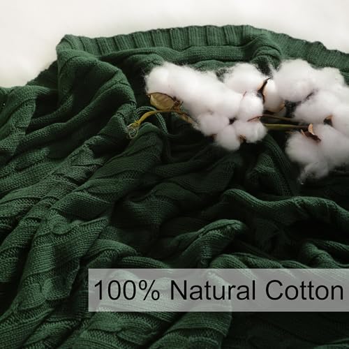 NTBAY Cotton Cable Knit Throw Blanket, 51 x 67, Dark Green - color: Dark Green, size: Throw(51"x67")