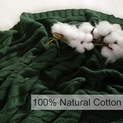 NTBAY Cotton Cable Knit Throw Blanket, 51 x 67, Dark Green - color: Dark Green, size: Throw(51"x67")