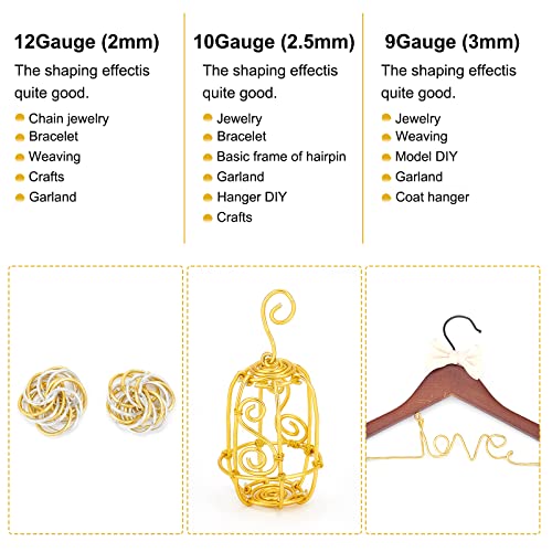 BENECREAT 9 Gauge Aluminum Wire, 55 Feet Jewelry Craft Wire, Gold | Bendable Metal Sculpting Wire, Jewelry Aluminum Craft Wire for Craft Floral Model Skeleton Making, Plant Gardening - color: Light Gold, size: 9 Gauge