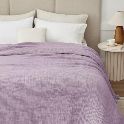 100% Cotton Muslin Blanket Twin XL 66" x 90", Breathable and Cooling Bed Blankets, Soft Boho Coverlet Bedspread, Gauze Bedding for Adults All Season, Purple, Lavender - color: 04 - Lavender, size: Twin Xl(66" X 90")