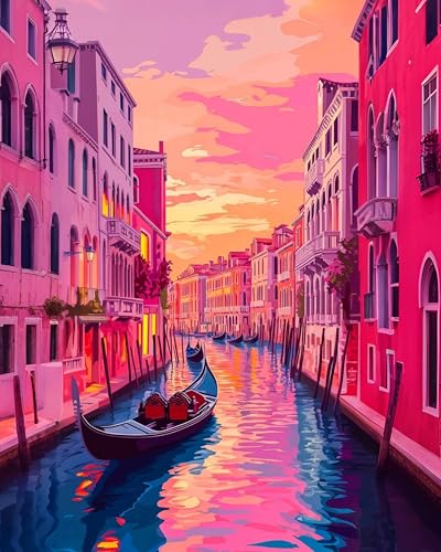 GEEHEIY Paint by Numbers Kit for Adults, Venice Canal Sunset, 16 x 20 Inch | DIY Adult Paint by Number Kit on Canvas for Beginners, without Frame, Colorful Cityscape Wall Decor, Stress Relief Craft Gift - color: TRTDNF1P409