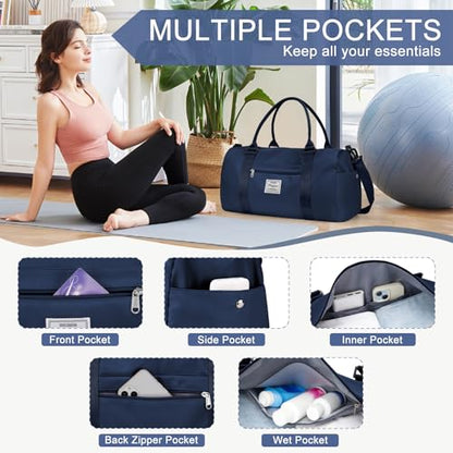 Gym Bag for Women Men with Shoes Compartment,Sports Duffle Bag Personal item travel Duffel Bags Tote Bag Small Carry on Weekender Overnight Bag Workout Dance Bag Hospital Holdalls Dark Blue - color: A10-Dark Blue