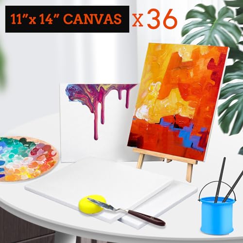 ESRICH Stretched Canvas for Painting 11x14 Inch, 36 Pack Blank Canvas -5/8 in Profile Primed Cotton White Canvases for Painting for Oil & Acrylic Paint - size: 11X14IN 36 Packs