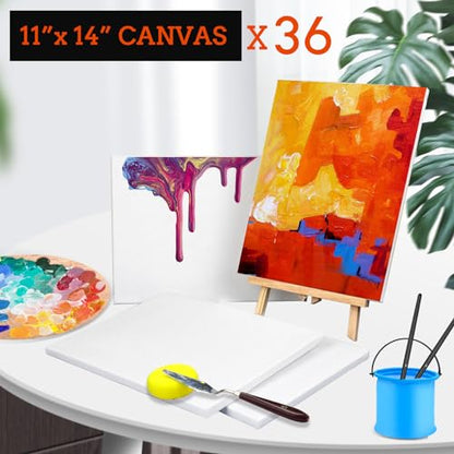 ESRICH Stretched Canvas for Painting 11x14 Inch, 36 Pack Blank Canvas -5/8 in Profile Primed Cotton White Canvases for Painting for Oil & Acrylic Paint - size: 11X14IN 36 Packs