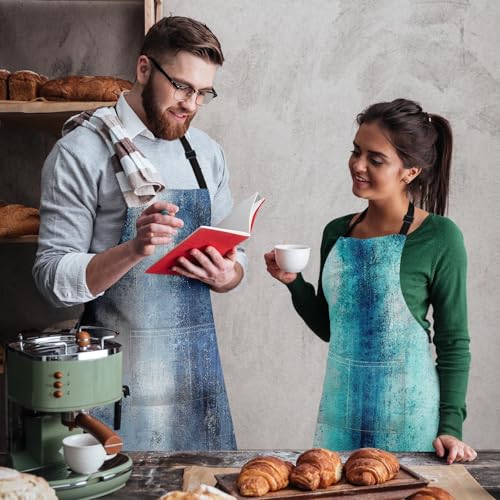 Apron with Pockets, 32x28 inch, 2 Pack, Teal Blue | Abstract Oil Paint Adjustable Bib with Pockets for Women Men Couple Lovers Chef Home Baking Gardening - color: Teal Blue