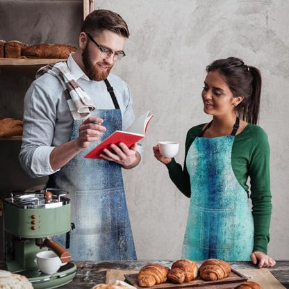 Apron with Pockets, 32x28 inch, 2 Pack, Teal Blue | Abstract Oil Paint Adjustable Bib with Pockets for Women Men Couple Lovers Chef Home Baking Gardening - color: Teal Blue